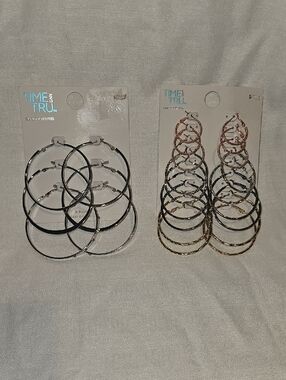 Time and Tru Mixed Metal Hoop Earrings Mix of Colors, Sizes, Styles 12 Pairs New